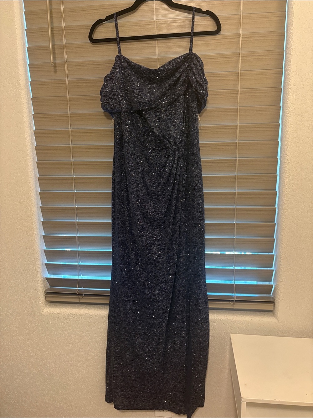Navy Sparkle Maxi Dress with Draped Bodice